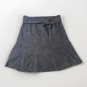Harve B Blue‎ Chambray A-Line Skirt with Grommet Tie Belt Size 8 463D177